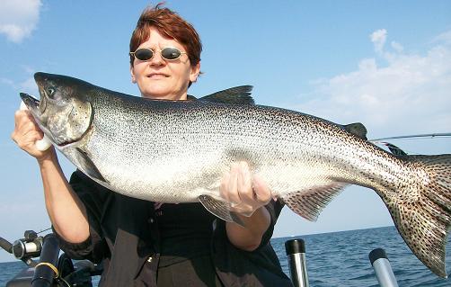 Barbara Martin of Watkins Glen, NY caught her first King Salmon ever