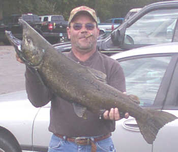 Timothy Campbell from Muncie Indiana with a king salmon caught in October of 2004