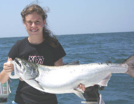 Jacqui Judson with a nice Chinook Salmon that weighed 24 pounds