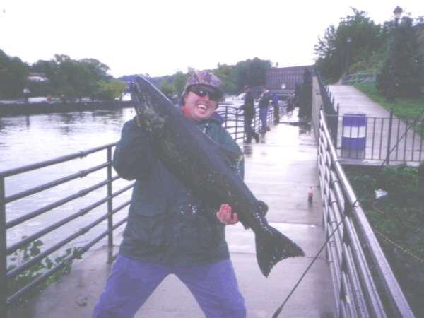 Joe Del Buono from Wyckoff, NJ. with his 35 pound king salmon from the Oswego River.