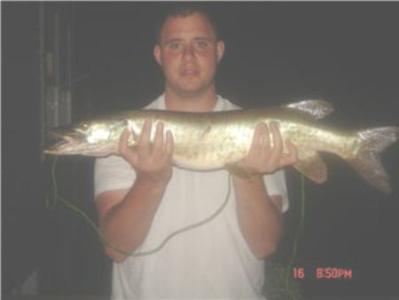 Matthew Corsi of Horseheads with a Tiger Muskie that measures 32 inches long, and weighs approximately 10 pounds