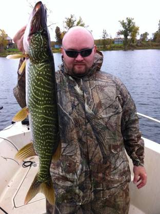 ;A beautiful hybrid northern pike and chain pickerel specimen caught and released by Jason Bennett while on a charter with Captain Mick