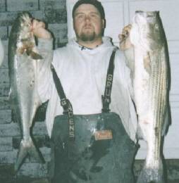 Larry Seaman 3rd from Rosedale N.Y. was fishing  in the back bay area of Jamaica Bay where he caught  these two late season trophies.  A very nice 12 lb Blue Fish and an 18 lb Striped Bass 
